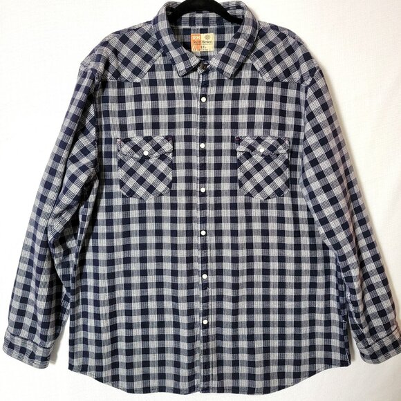 Ruff Hewn Mens Button Down Shirt Size XXL Long Sleeve Snap Closure Navy & White - Picture 1 of 11